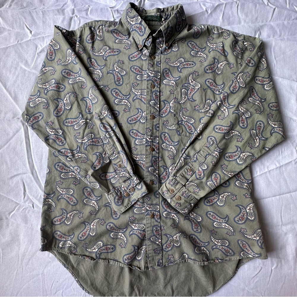 Vintage 90’s Dockers Button Shirt Mens Large Paisley Print Embroidered Logo